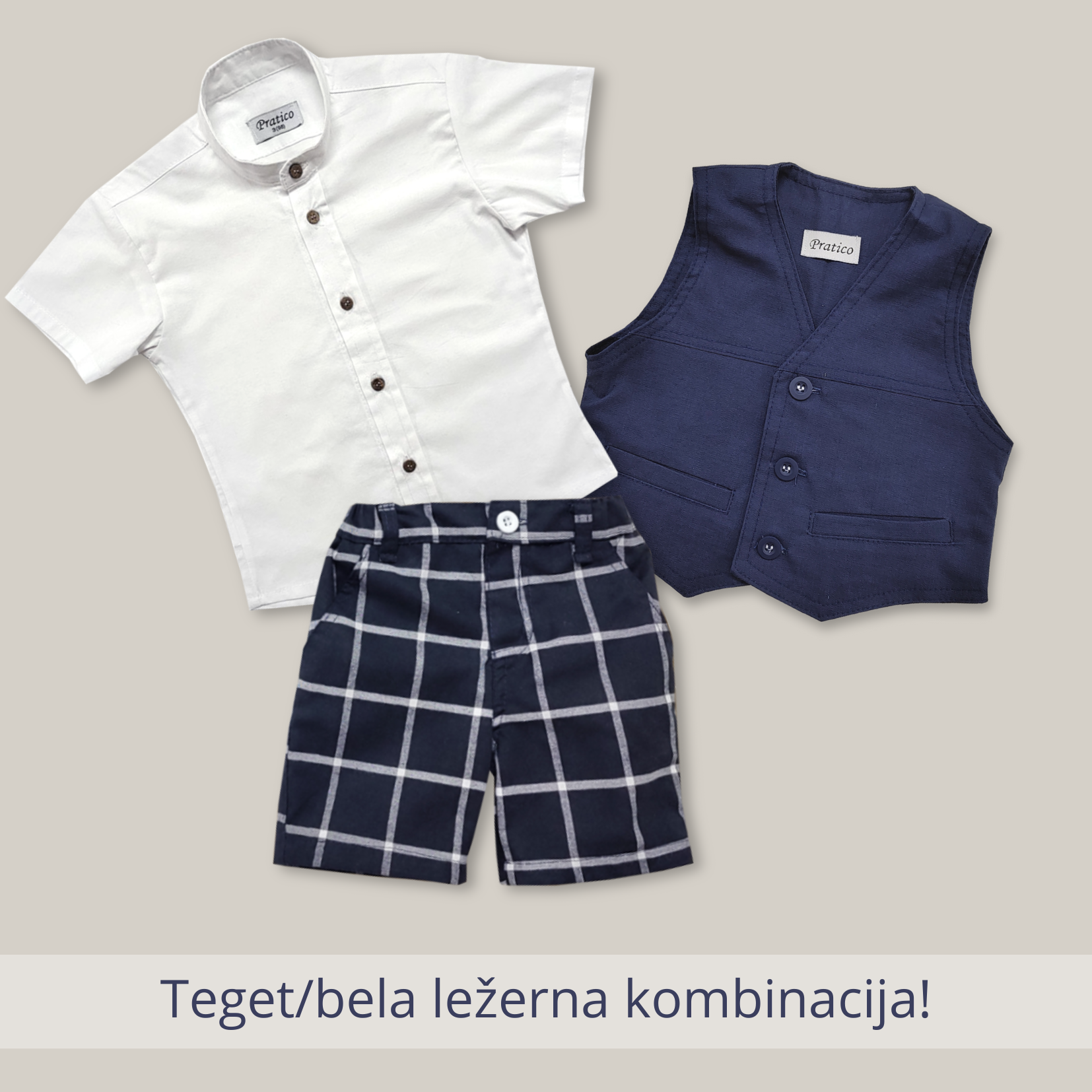 Teget/karirano/beli ležeran komplet za male dečake